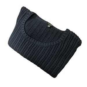 Talbots Sweater Womens Size M Navy Blue Open Knit Pullover Long Sleeve Cotton